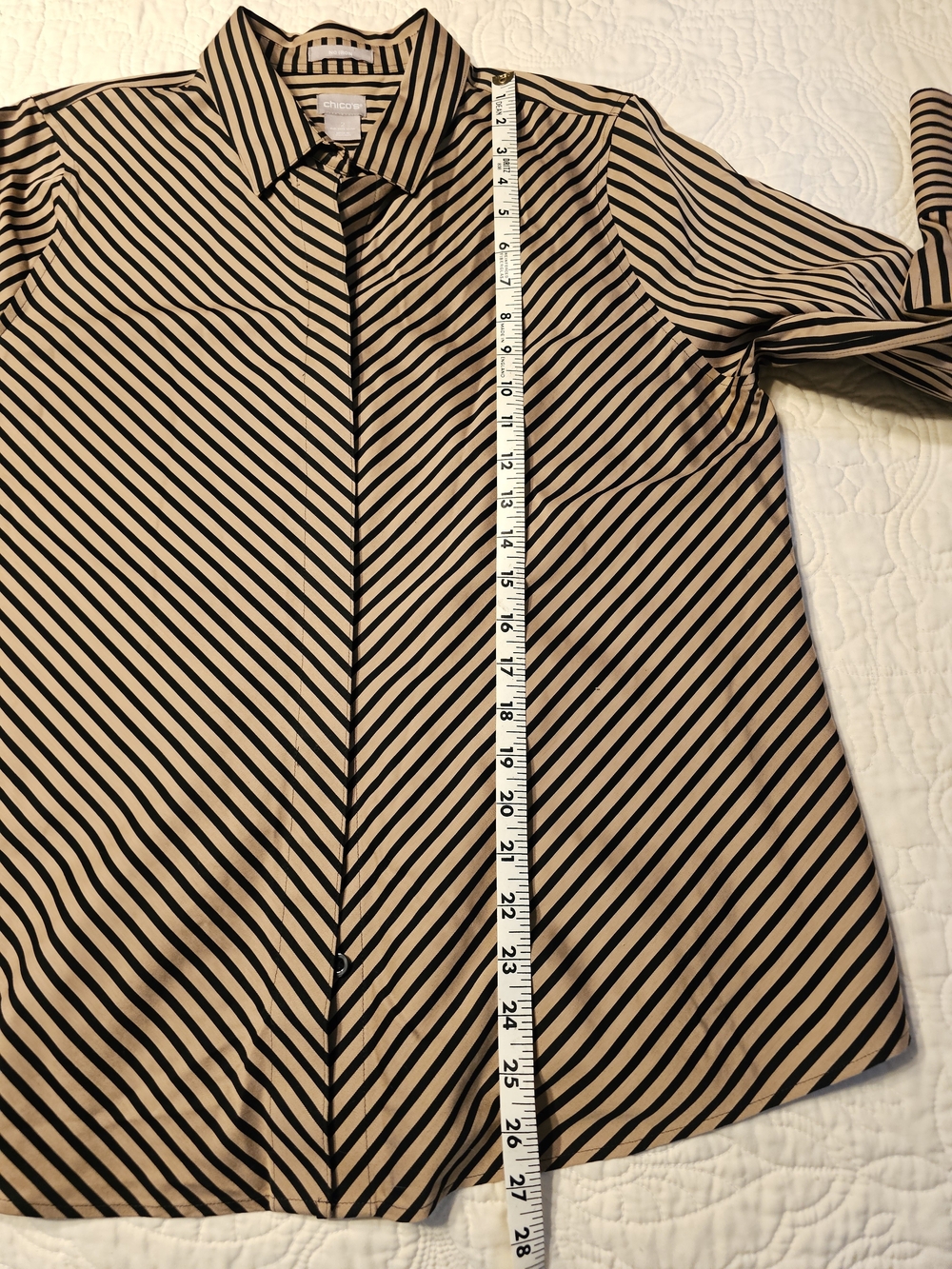 Chico's Beige and Black Diagonal Stripe Button-Down Shirt
